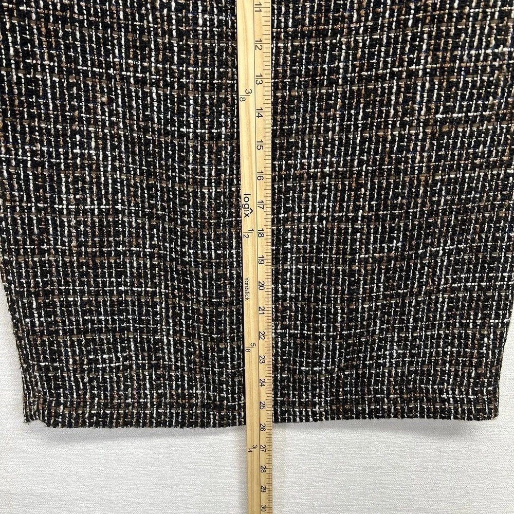 J.McLaughlin Pencil Skirt Womens 8 Brown Tweed Faux Leather Trim Back Vent‎